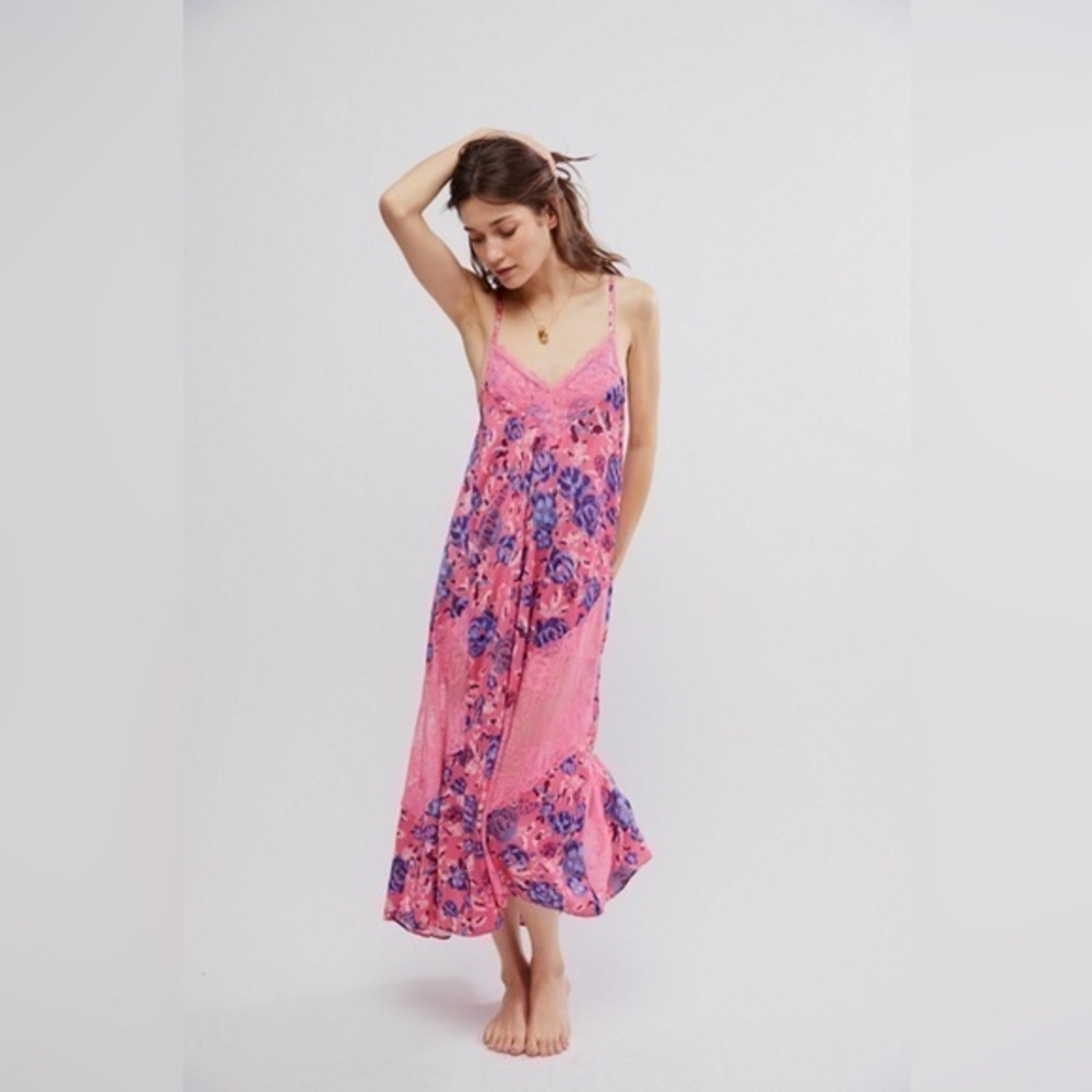 Free People First Date Printed Maxi Slip - Picture 1 of 8